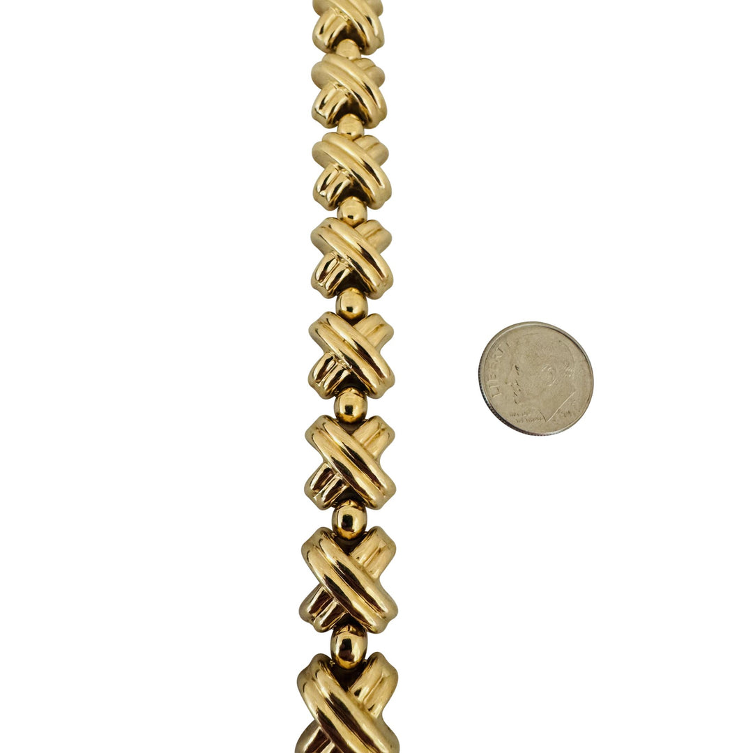 14k Yellow Gold 25.7g Ladies Thick 13mm Fancy X Link Bracelet 8"