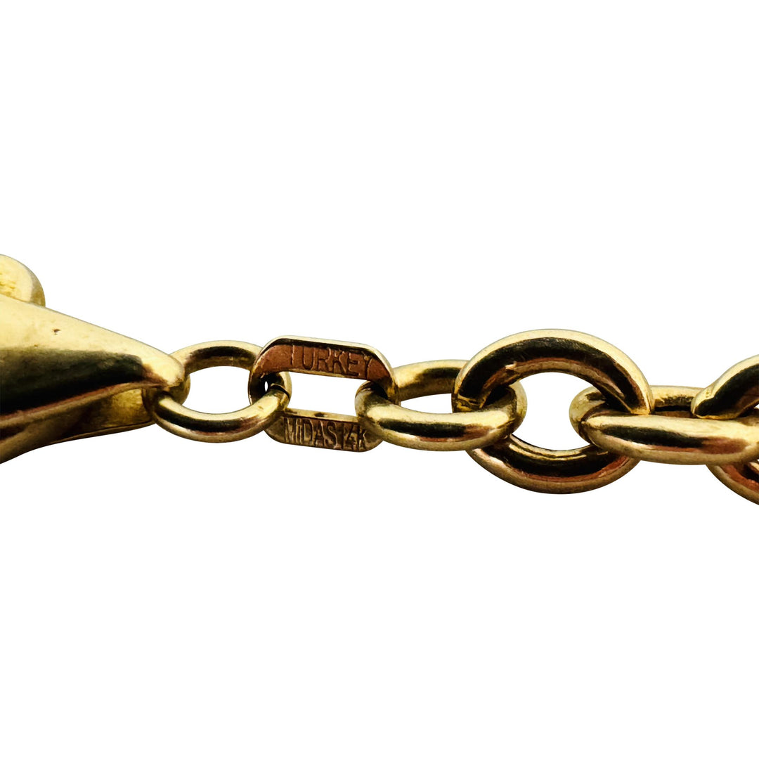 14k Yellow Gold 4.2g Hollow Light 4.5mm Cable Link Bracelet Turkey 7.75"