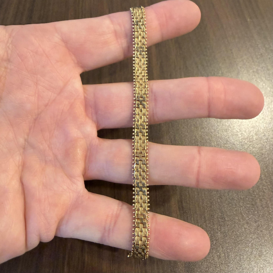 14k Yellow Gold 11.6g Solid Imperial Gold 7mm Beaded Mirror Bar Link Bracelet 7"