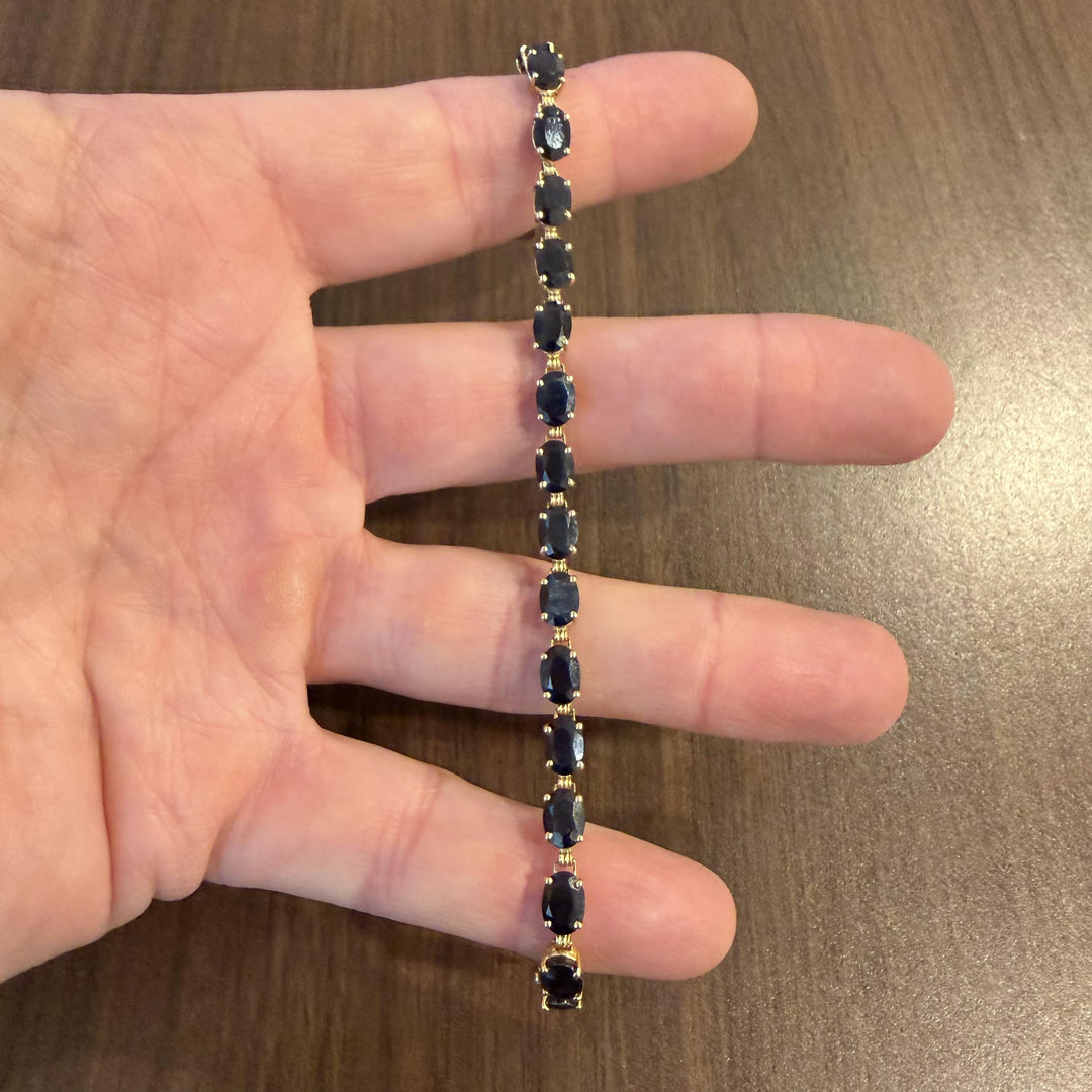 14k Yellow Gold 8.8g Oval Cut Sapphire Ladies Vintage Link Bracelet 7.25"