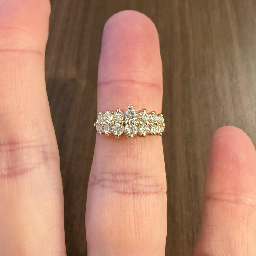 14k Yellow Gold and 1cttw Diamond Vintage Two Row Band Ring Size 6.5