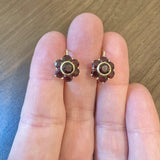 18k Yellow Gold and Red Garnet 5g Vintage Floral Drop Earrings Italy