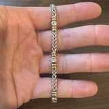 14k White and Yellow Gold Bezel Set Diamond Station Fancy Link Bracelet 7"
