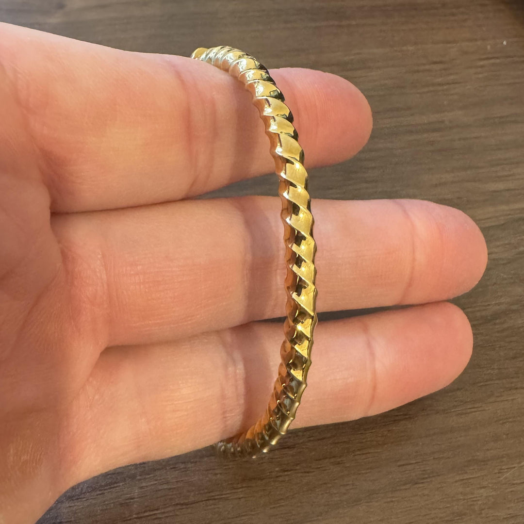 18k Yellow Gold 16.4g Solid Polished Spiral Oval Bangle Bracelet Italy 7"