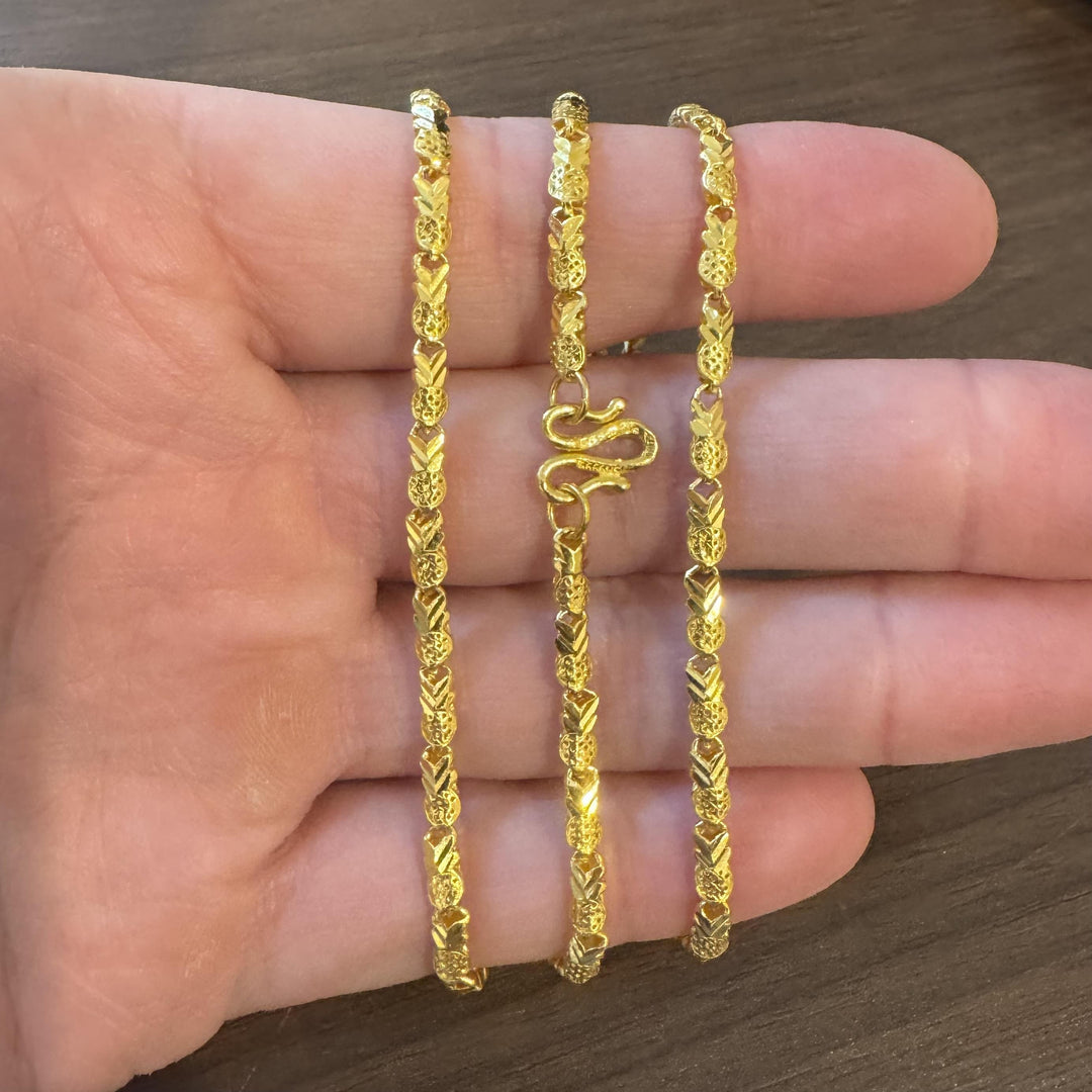 24k Pure Yellow Gold 23g Solid Diamond Cut Fancy Link Chain Necklace 24"