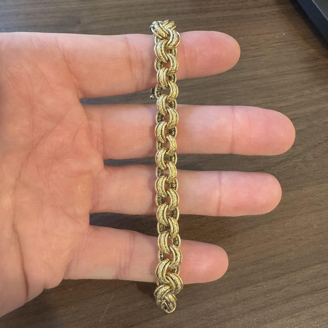 18k Yellow Gold 16.7g Vintage Ladies 9mm Fancy Circle Link Bracelet Italy 7.5"