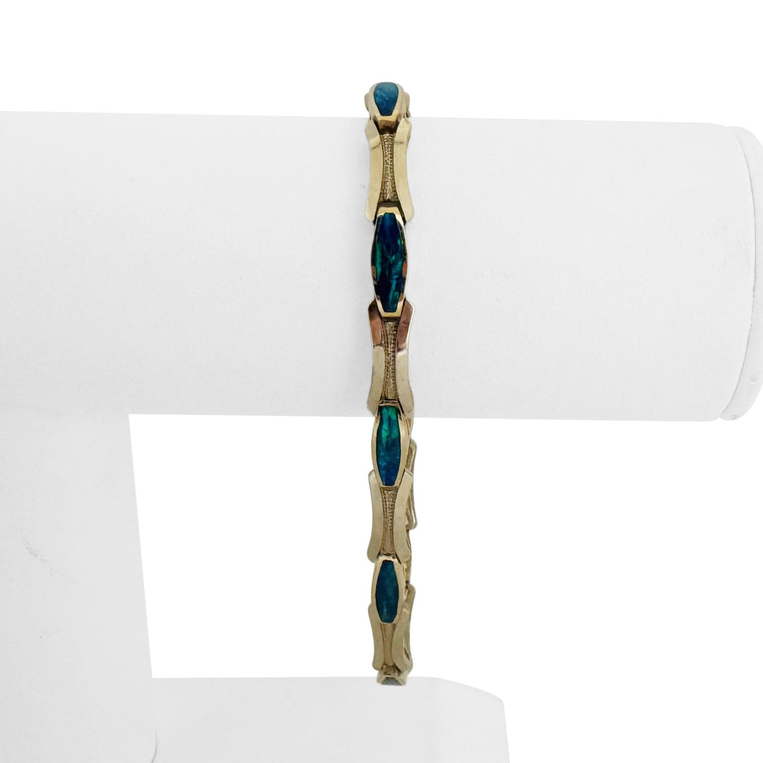 14k Yellow Gold and Opal 18g Solid 6mm Fancy Link Bracelet 8"