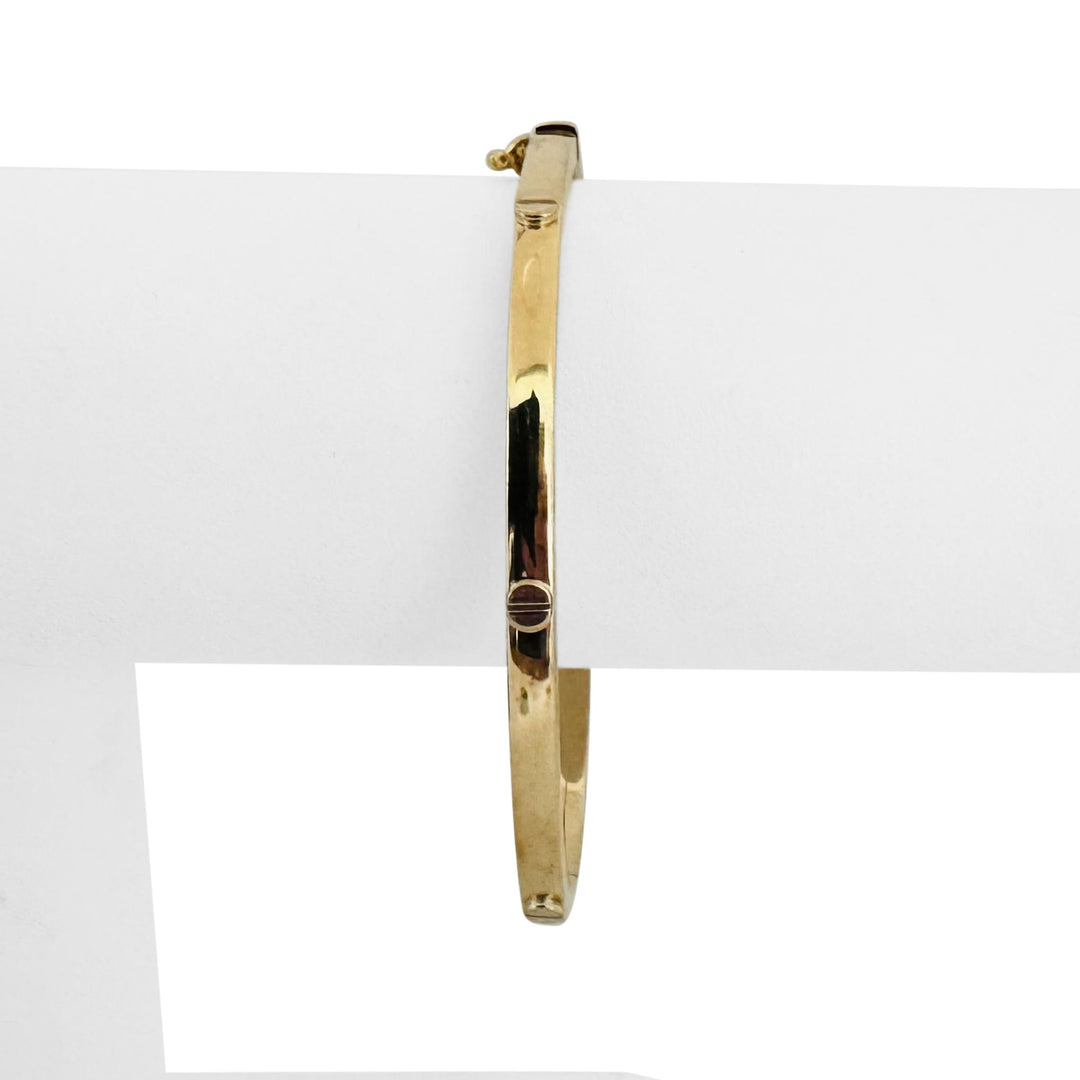14k Yellow Gold 8.5g Hollow Ladies 4mm Screw Motif Bangle Bracelet 7"