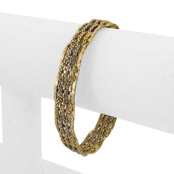 14k Yellow and White Gold 16.3g Braided Popcorn Link Bracelet Italy 7.25