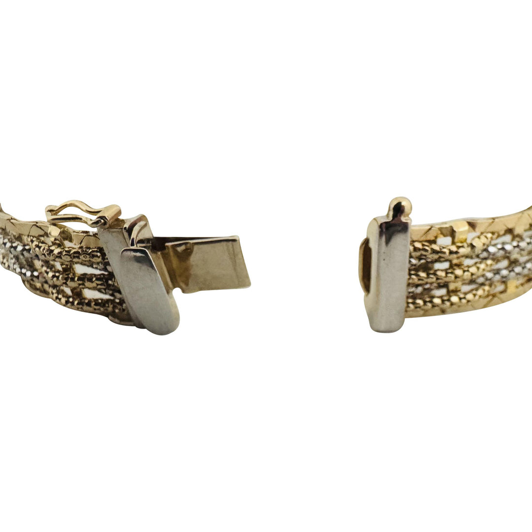 14k Yellow and White Gold 16.3g Braided Popcorn Link Bracelet Italy 7.25"