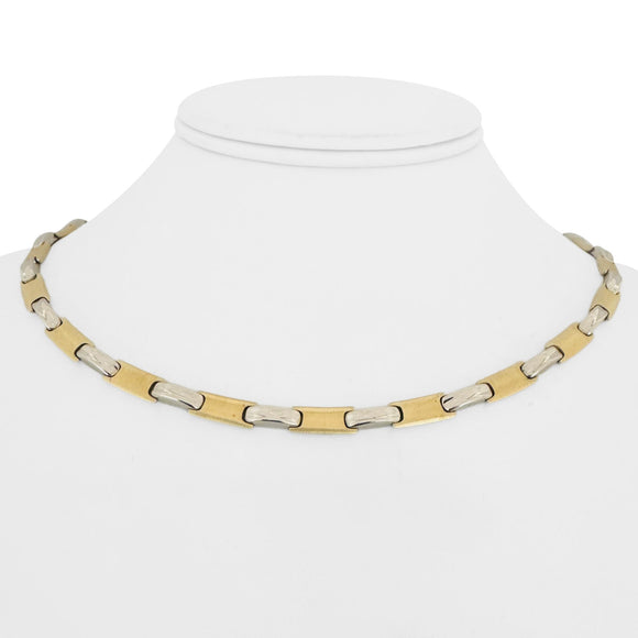 14k Yellow and White Gold 19.5g Ladies Two Tone 5mm Bar Link Necklace Italy 16
