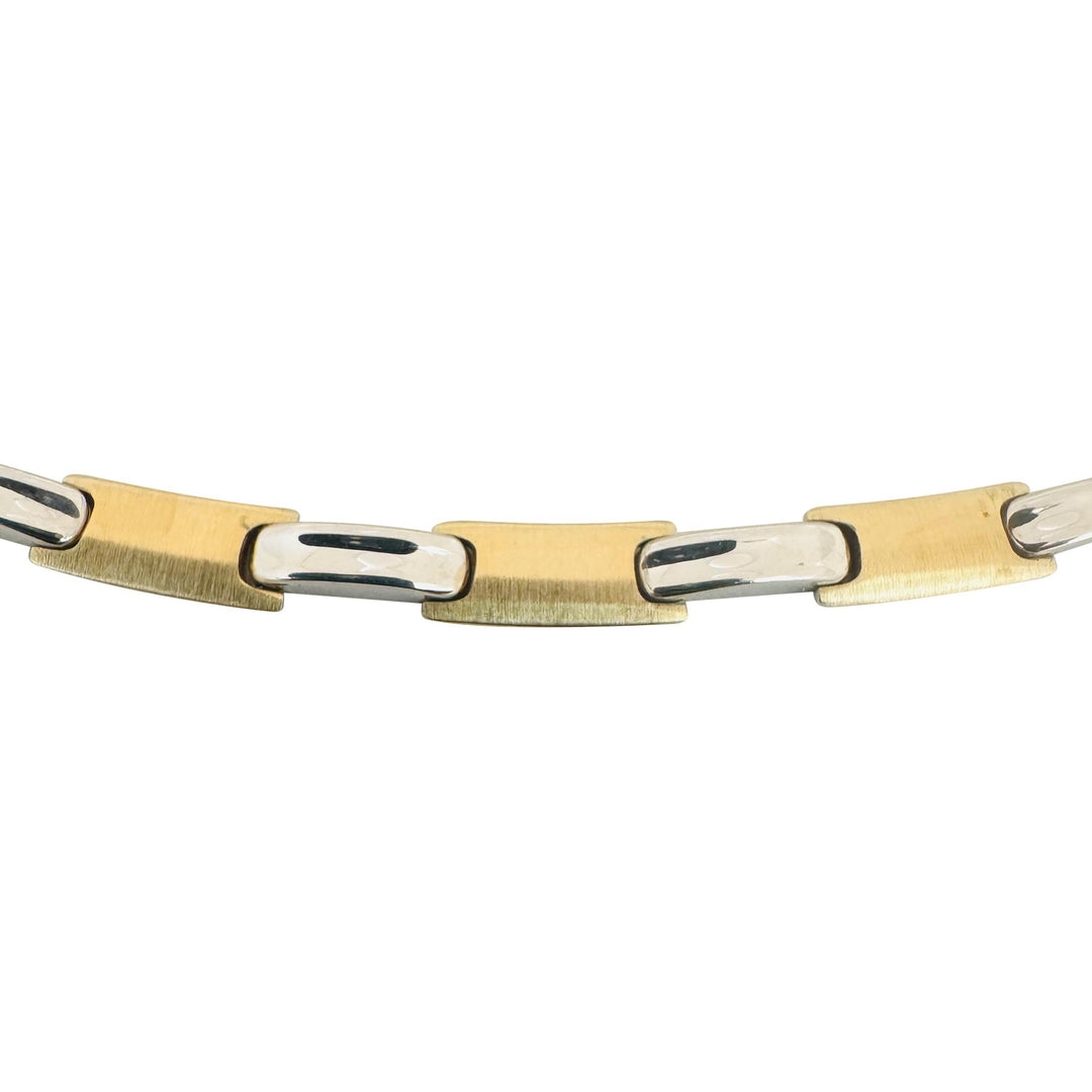 14k Yellow and White Gold 19.5g Ladies Two Tone 5mm Bar Link Necklace Italy 16"