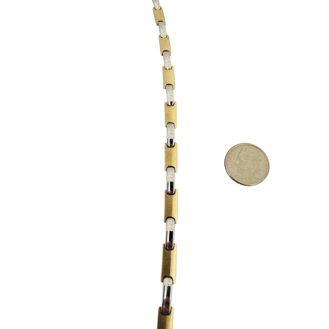 14k Yellow and White Gold 19.5g Ladies Two Tone 5mm Bar Link Necklace Italy 16"