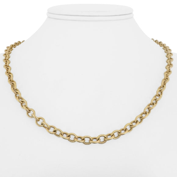 14k Yellow Gold 23.5g Solid Heavy 5.5mm Vintage Ribbed Cable Link Necklace 18