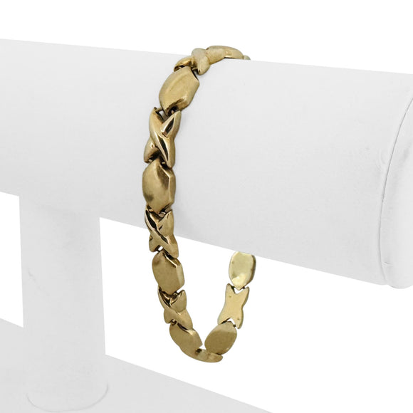 14k Yellow Gold 12g Ladies 7.5mm Hugs and Kisses XO Link Bracelet Italy 7.25