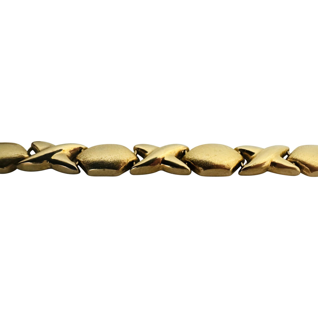 14k Yellow Gold 12g Ladies 7.5mm Hugs and Kisses XO Link Bracelet Italy 7.25"