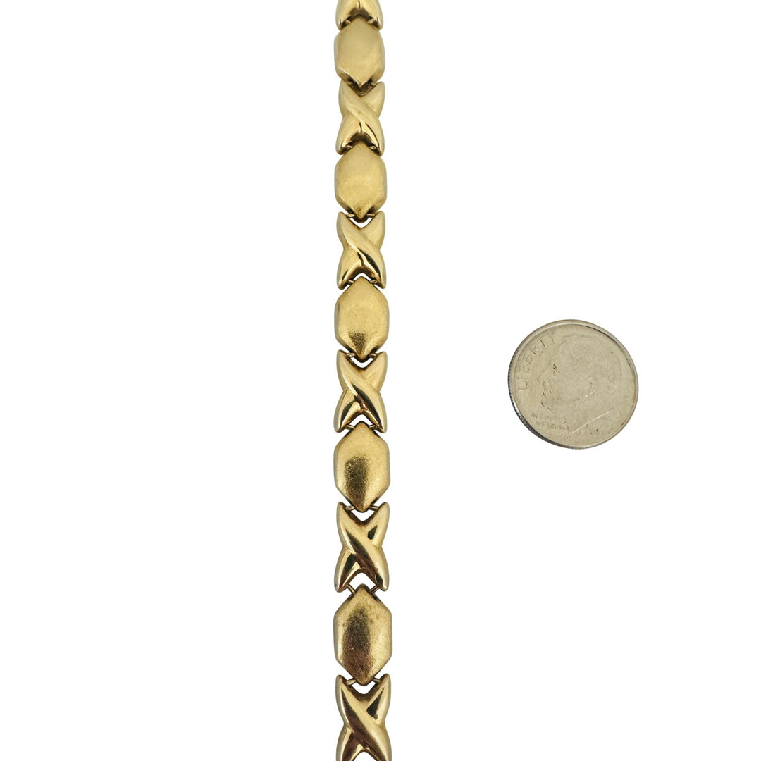 14k Yellow Gold 12g Ladies 7.5mm Hugs and Kisses XO Link Bracelet Italy 7.25"