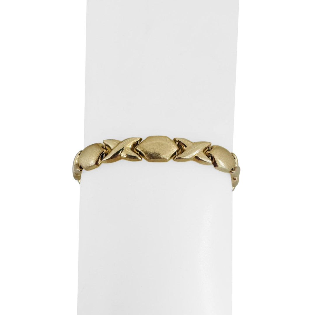 14k Yellow Gold 12g Ladies 7.5mm Hugs and Kisses XO Link Bracelet Italy 7.25"
