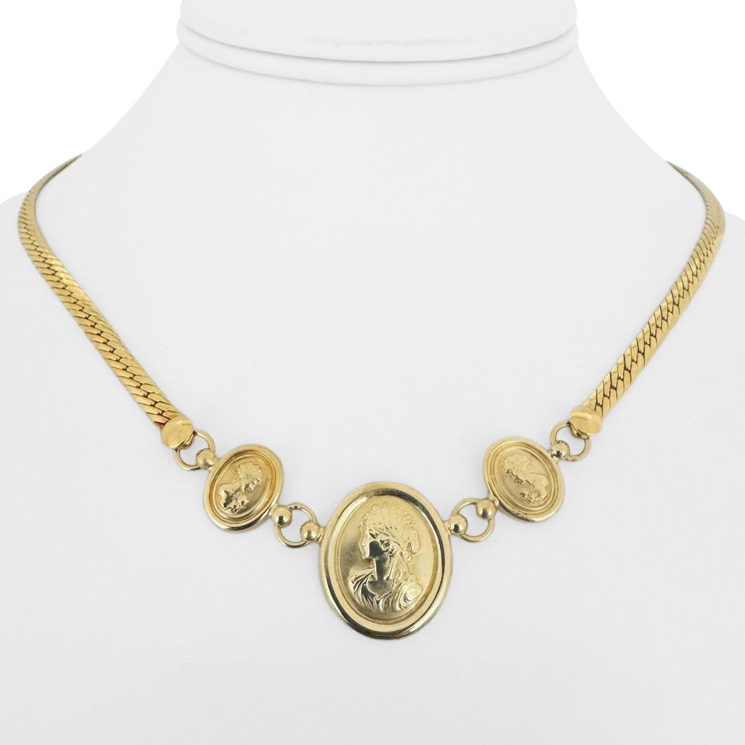 14k Yellow Gold 11.6g Cameo Medallion Flattened Curb Link Necklace Italy 17"