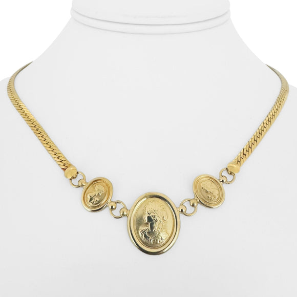 14k Yellow Gold 11.6g Cameo Medallion Flattened Curb Link Necklace Italy 17
