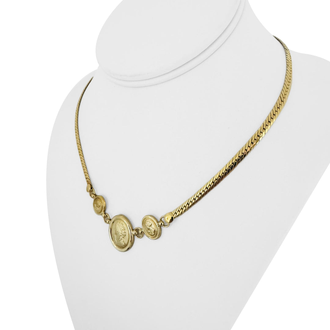 14k Yellow Gold 11.6g Cameo Medallion Flattened Curb Link Necklace Italy 17"