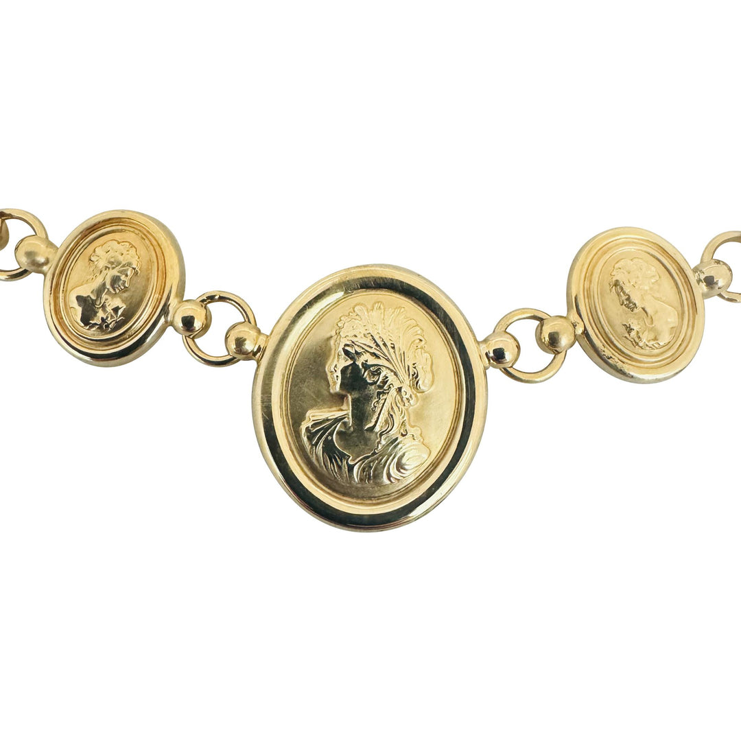 14k Yellow Gold 11.6g Cameo Medallion Flattened Curb Link Necklace Italy 17"