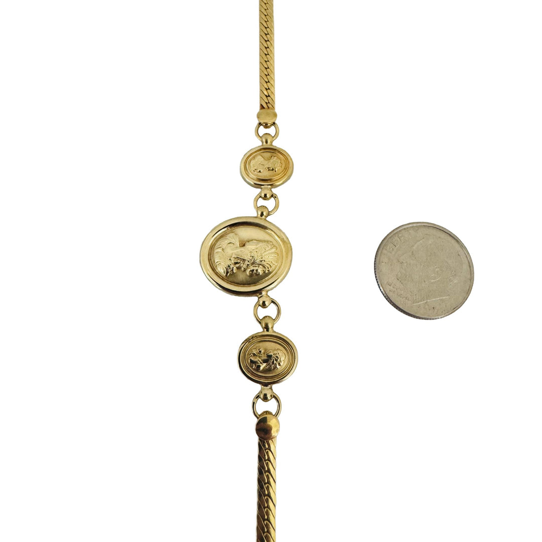 14k Yellow Gold 11.6g Cameo Medallion Flattened Curb Link Necklace Italy 17"