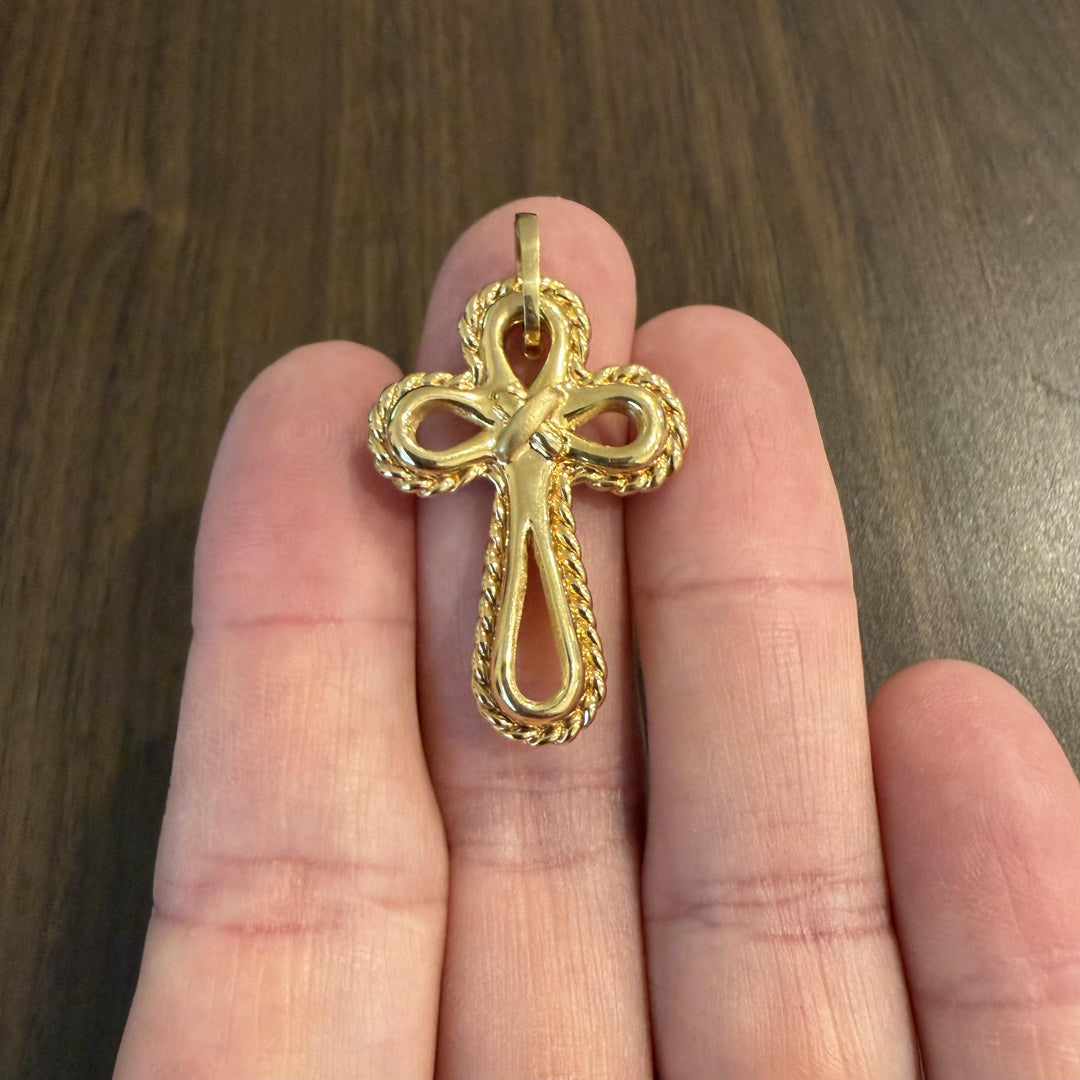 18k Yellow Gold 3.9g Vintage Fancy Cross Pendant Italy 1.65"