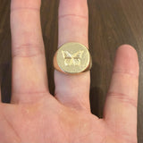 14k Yellow Gold 19.7g Solid Heavy Vintage Butterfly Signet Ring Size 10