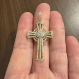 10k Yellow and White Gold 1.47cttw Diamond Large Cross Pendant 2"