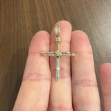 10k Yellow and White Gold Diamond Vintage Nail Cross Pendant 2"