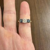 14k Yellow and White Gold 1.85cttw Three White and Blue Diamond Ring Size 6