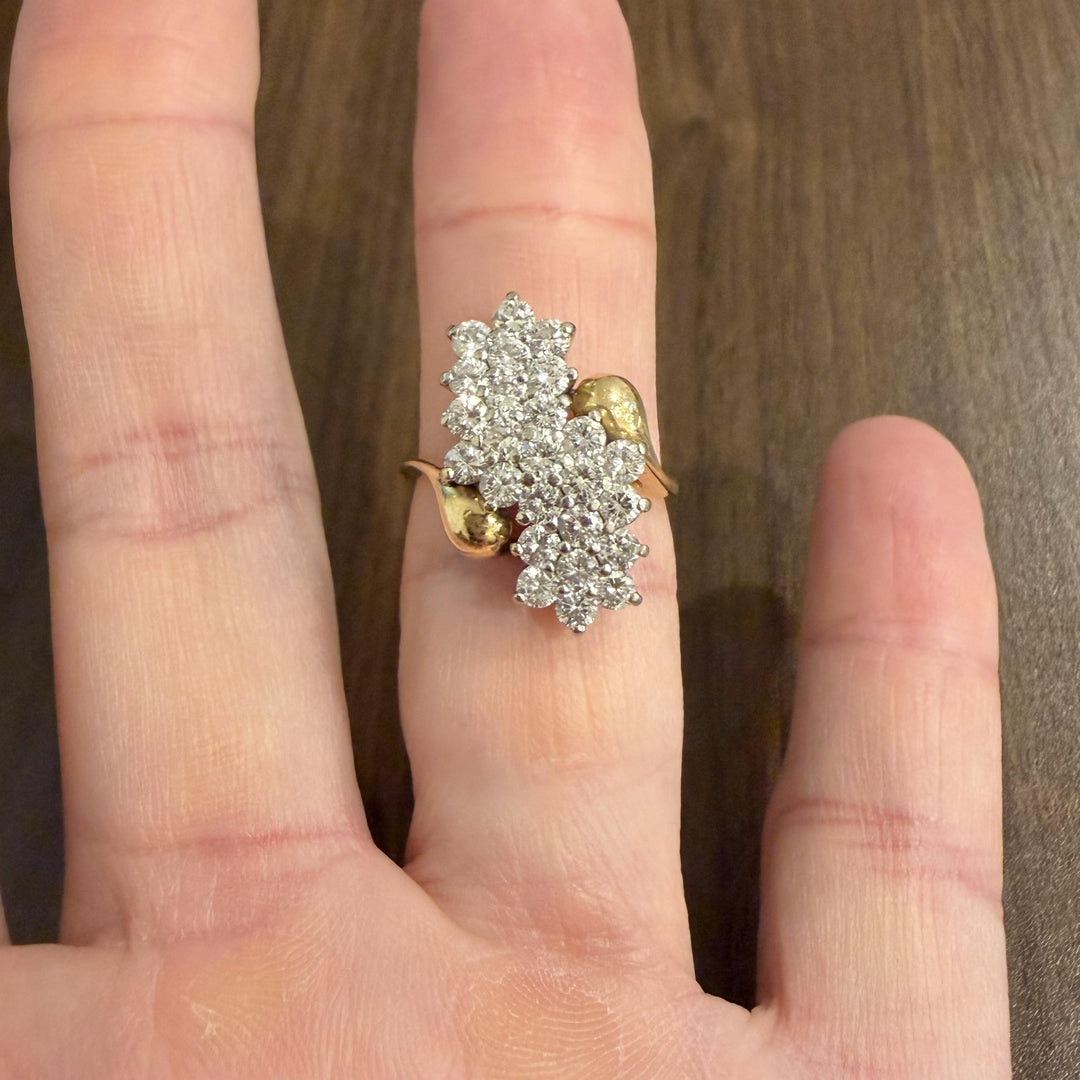 14k Yellow Gold and 2cttw Diamond Vintage Ladies Cluster Ring Size 7.5