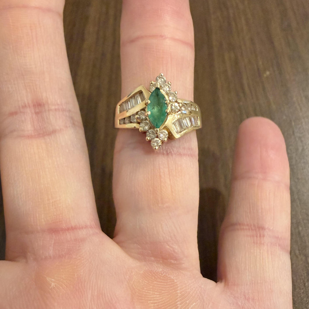 14k Yellow Gold Emerald and 0.75cttw Diamond Ladies Ring Size 8.5