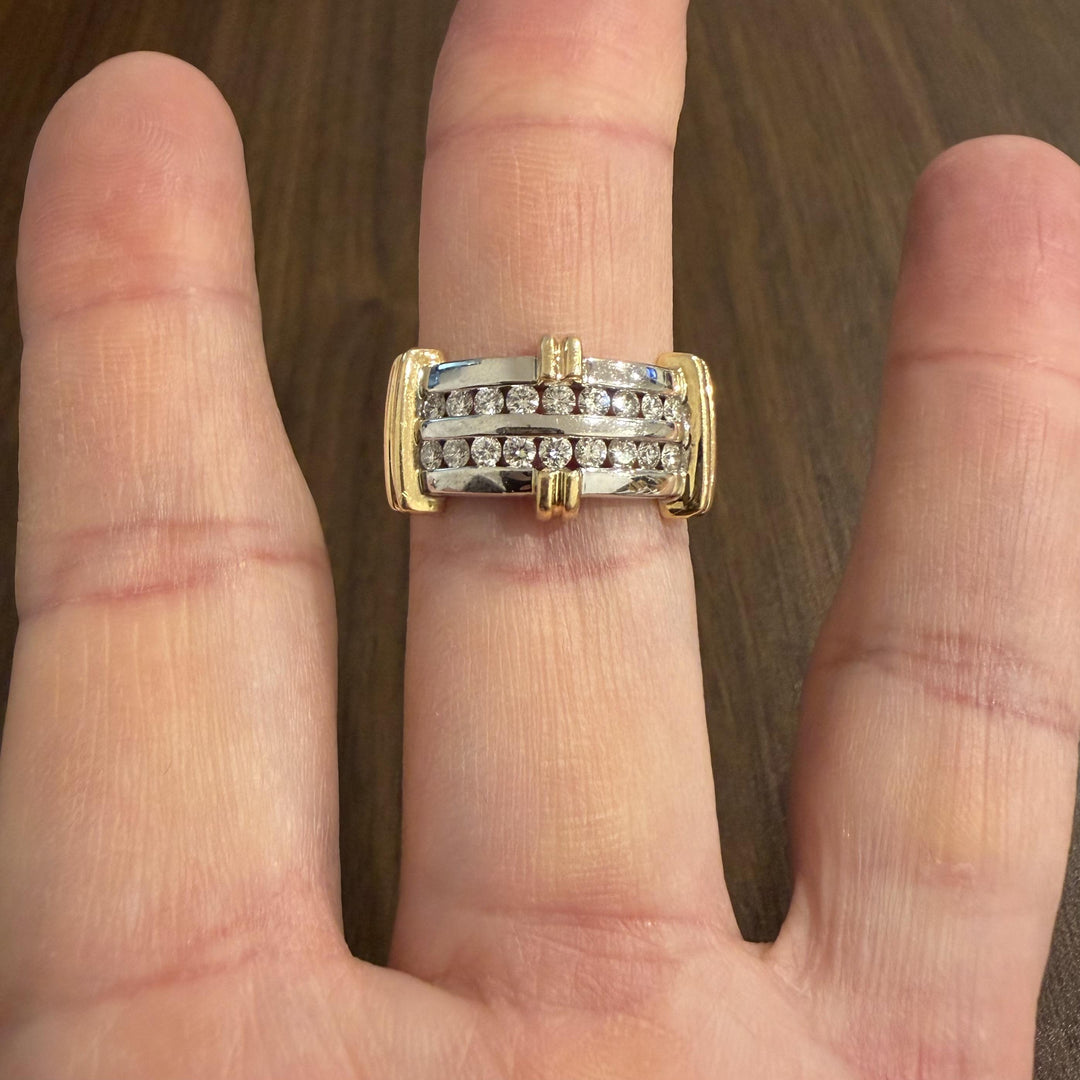 14k White and Yellow Gold 0.73cttw Diamond Men's Solid Ring Size 10.5