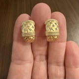 14k Yellow Gold and Diamond Brushed Finish Vintage Huggie Earrings