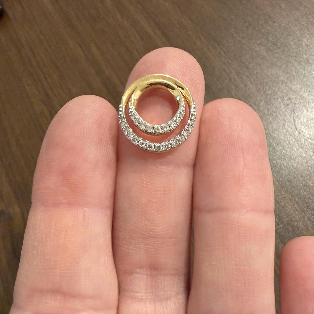 14k Yellow Gold and 0.25cttw Diamond Double Circle Slide Pendant