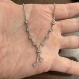 14k White Gold and 1cttw Diamond Wheat Link Floral Drop Necklace 18"