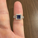 18k White Gold Blue Sapphire and 0.50cttw Diamond Vintage Ring Size 4.25