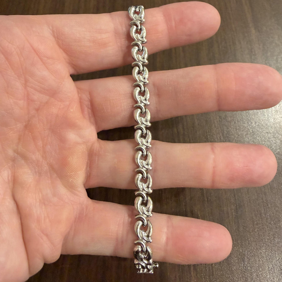 14k White Gold 9.7g Ladies 7mm Fancy Link Bracelet 7"