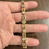 14k Yellow Gold 23.4g Heavy Vintage Multi Gemstone Slide Charm Bracelet 7.5"