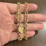 14k Yellow Gold 22.5g Hollow Cable Link Necklace with Heart Charm Toggle 16"