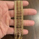 14k Yellow Gold 22.4g Vintage Wide 25mm Fancy Link Bracelet Turkey 7.5"