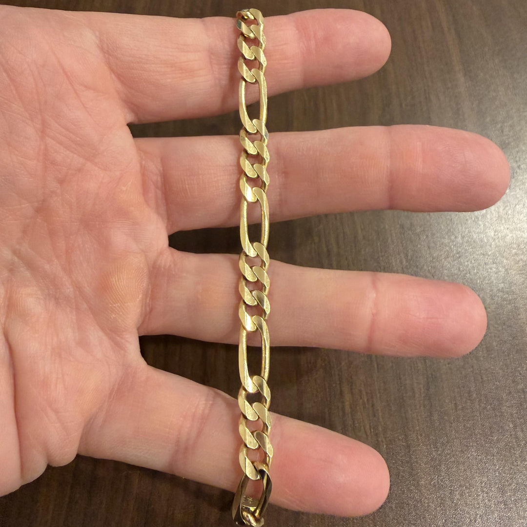14k Yellow Gold 16g Solid Men's 6.5mm Figaro Link Bracelet Italy 8"