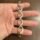 14k Yellow and White Gold 13.6g Fancy Oval Link Bracelet Italy 7.5"