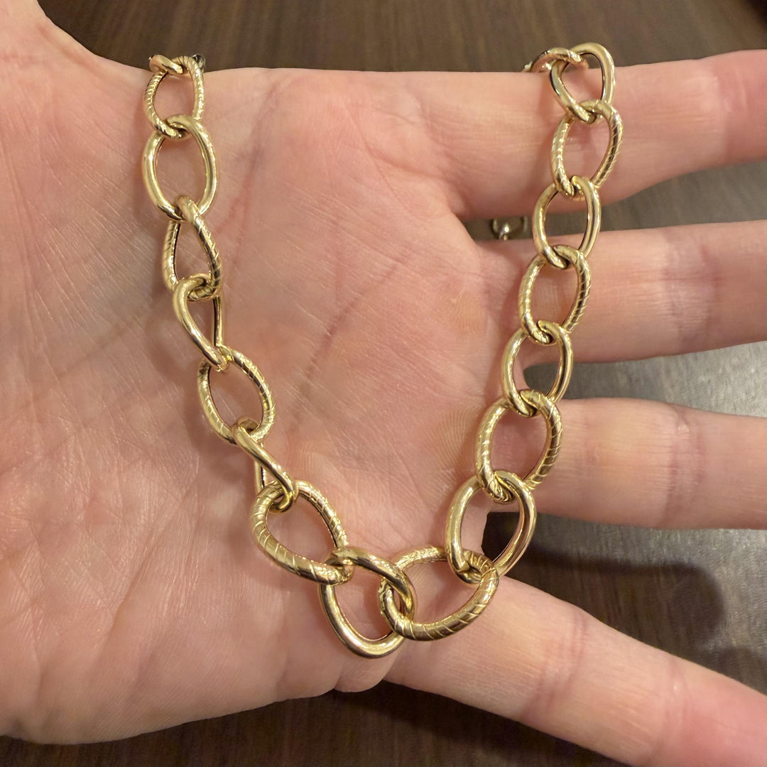 14k Yellow Gold 9.4g Hollow Very Light Oval Curb Link Necklace Italy 17"