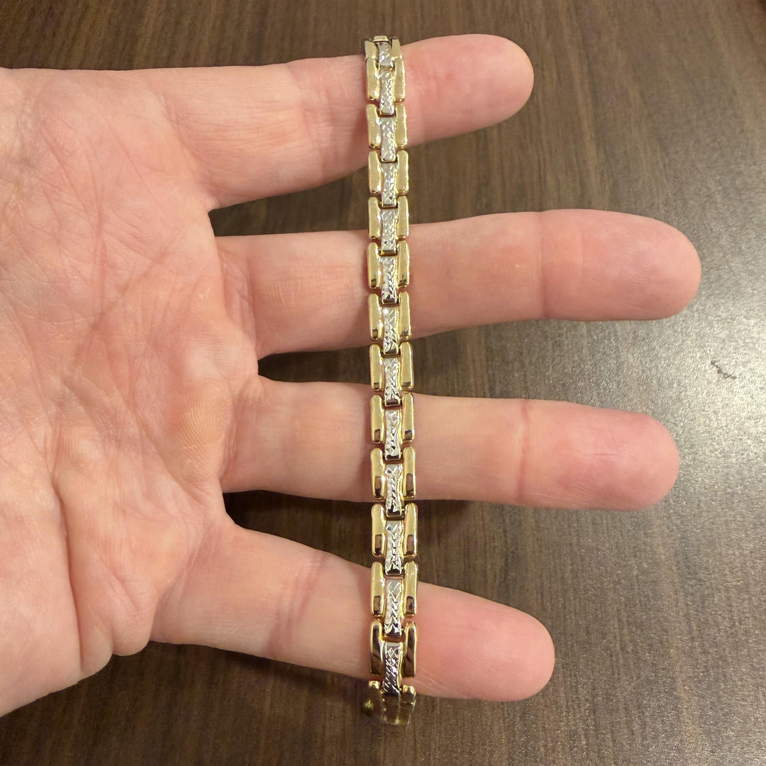 14k Yellow and White Gold 11g Ladies Fancy Link Bracelet Turkey 8"