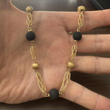 18k Yellow Gold and Black Matte Resin Ball Ladies Necklace Italy 18"