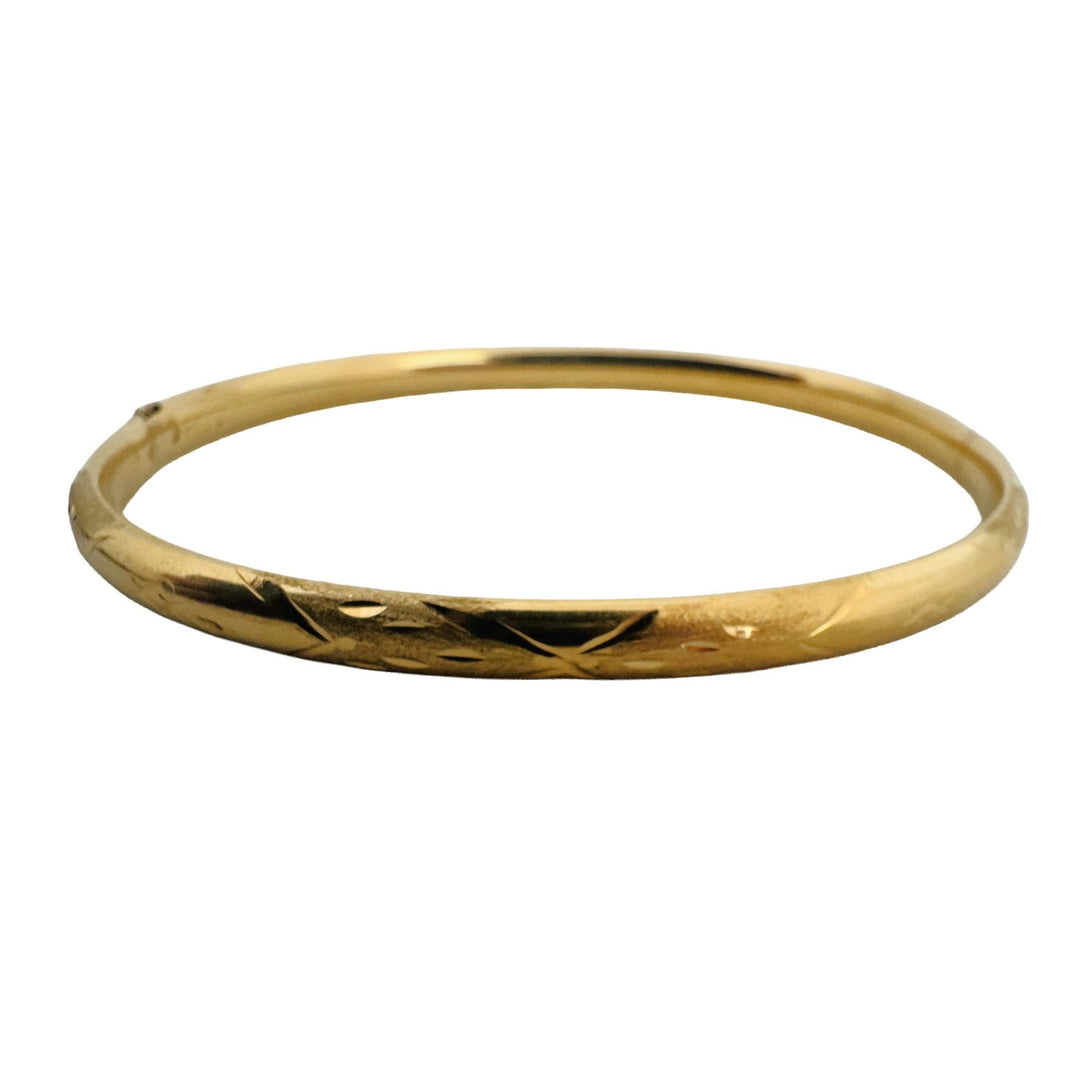 18k Yellow Gold 6g Ladies Vintage 5mm Floral Bangle Bracelet 7.5"