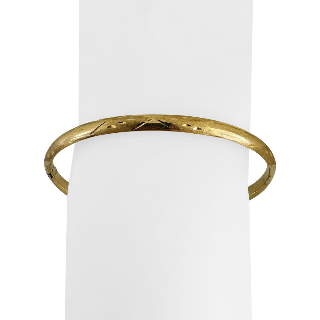 18k Yellow Gold 6g Ladies Vintage 5mm Floral Bangle Bracelet 7.5"